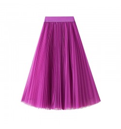 Women Pleated Tulle Skirt Spring Summer 2022 New High Waist Mesh Long Maxi Skirt Female Red Black Blue Adult Tutu Skirt $28.3...