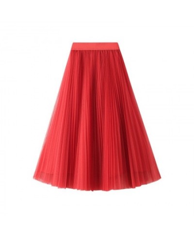 Women Pleated Tulle Skirt Spring Summer 2022 New High Waist Mesh Long Maxi Skirt Female Red Black Blue Adult Tutu Skirt $28.3...