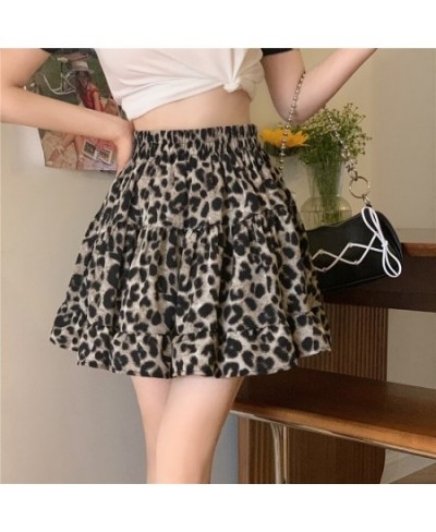 Summer Flower Leopard Print Pleated Short Mini Skirt Women Vintage Casual Elastic High Waist Girl Student A-Line Cake Skirts ...