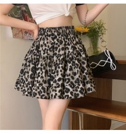 Summer Flower Leopard Print Pleated Short Mini Skirt Women Vintage Casual Elastic High Waist Girl Student A-Line Cake Skirts ...