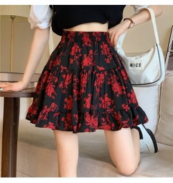 Summer Flower Leopard Print Pleated Short Mini Skirt Women Vintage Casual Elastic High Waist Girl Student A-Line Cake Skirts ...