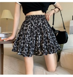 Summer Flower Leopard Print Pleated Short Mini Skirt Women Vintage Casual Elastic High Waist Girl Student A-Line Cake Skirts ...