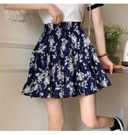 Summer Flower Leopard Print Pleated Short Mini Skirt Women Vintage Casual Elastic High Waist Girl Student A-Line Cake Skirts ...