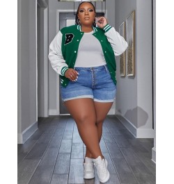 Plus Size Color Block Letter Spliced Baseball Jackets for Female Round Neck Long Sleeve Single Breasted Oversize Coats $48.93...