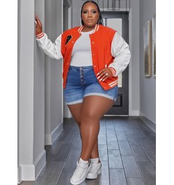 Plus Size Color Block Letter Spliced Baseball Jackets for Female Round Neck Long Sleeve Single Breasted Oversize Coats $48.93...