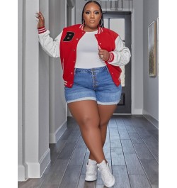 Plus Size Color Block Letter Spliced Baseball Jackets for Female Round Neck Long Sleeve Single Breasted Oversize Coats $48.93...