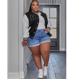 Plus Size Color Block Letter Spliced Baseball Jackets for Female Round Neck Long Sleeve Single Breasted Oversize Coats $48.93...