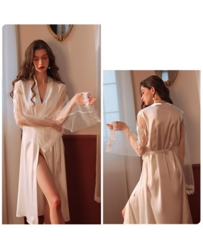 White Bride Robe Lace Long Sleeve Wedding Sleepwear Embroidery Light Robes For Coverage Lace-Up Satin And Lace Nightie FG479 ...