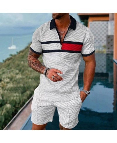 Men's Polo Suit Fashion Men Summer Tracksuit Oversized V-neck Zipper Short Sleeve POLO Shirt+Shorts Casual Two Pieces Sets $4...