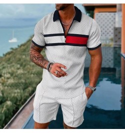 Men's Polo Suit Fashion Men Summer Tracksuit Oversized V-neck Zipper Short Sleeve POLO Shirt+Shorts Casual Two Pieces Sets $4...