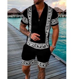 Men's Polo Suit Fashion Men Summer Tracksuit Oversized V-neck Zipper Short Sleeve POLO Shirt+Shorts Casual Two Pieces Sets $4...