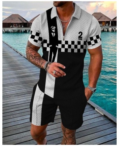 Men's Polo Suit Fashion Men Summer Tracksuit Oversized V-neck Zipper Short Sleeve POLO Shirt+Shorts Casual Two Pieces Sets $4...