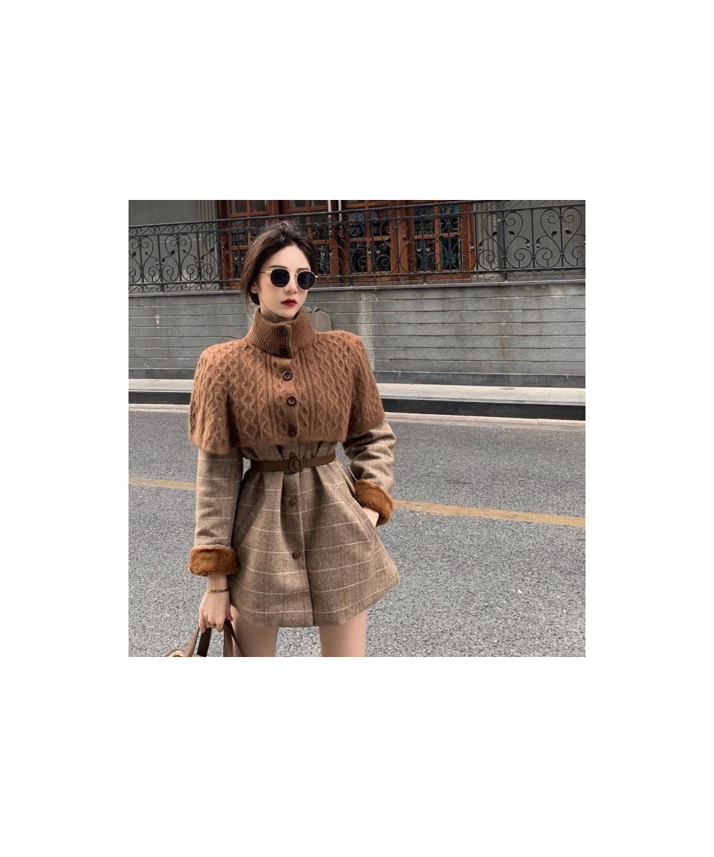 Woolen Overcoat Women Vintage Autumn Winter Full Plaid Thickened Keep Warm O-Neck Single Breasted Sweater 2 Pic Set Mori Girl...