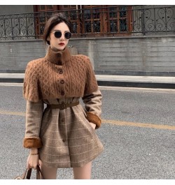 Woolen Overcoat Women Vintage Autumn Winter Full Plaid Thickened Keep Warm O-Neck Single Breasted Sweater 2 Pic Set Mori Girl...