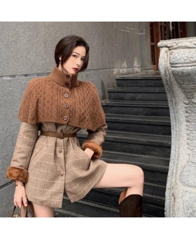 Woolen Overcoat Women Vintage Autumn Winter Full Plaid Thickened Keep Warm O-Neck Single Breasted Sweater 2 Pic Set Mori Girl...