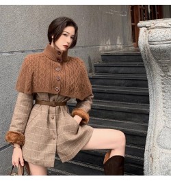 Woolen Overcoat Women Vintage Autumn Winter Full Plaid Thickened Keep Warm O-Neck Single Breasted Sweater 2 Pic Set Mori Girl...