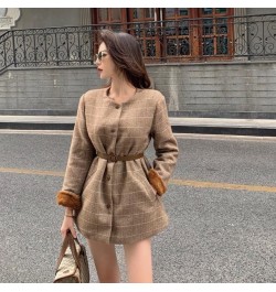 Woolen Overcoat Women Vintage Autumn Winter Full Plaid Thickened Keep Warm O-Neck Single Breasted Sweater 2 Pic Set Mori Girl...