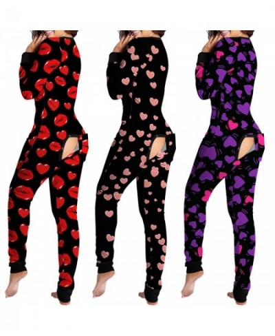 Women Sexy Pajamas Onesies Button-down Front Functional Buttoned Flap Adults Pyjama V-neck Long Sleeve Jumpsuit Female $33.91...