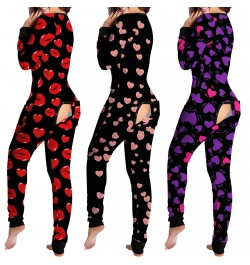 Women Sexy Pajamas Onesies Button-down Front Functional Buttoned Flap Adults Pyjama V-neck Long Sleeve Jumpsuit Female $33.91...