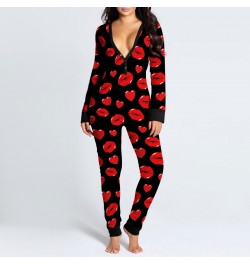 Women Sexy Pajamas Onesies Button-down Front Functional Buttoned Flap Adults Pyjama V-neck Long Sleeve Jumpsuit Female $33.91...