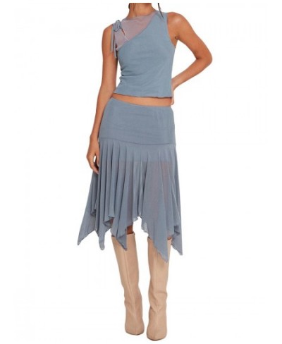 Women s Summer Long Skirt Solid Color High Waist Irregular Pleated Hem Streetwear Skirt $26.83 - Skirts