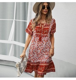 Bohemia Floral Print Ruffles Summer Dress Women Causal V-neck Tassel Lace Up Mini Dress Female Vintage Beach Holiday Party $3...