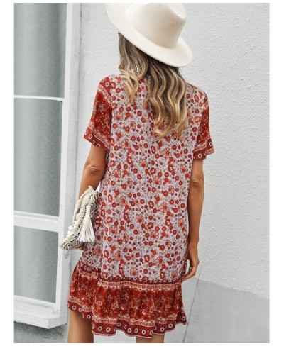 Bohemia Floral Print Ruffles Summer Dress Women Causal V-neck Tassel Lace Up Mini Dress Female Vintage Beach Holiday Party $3...