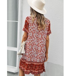 Bohemia Floral Print Ruffles Summer Dress Women Causal V-neck Tassel Lace Up Mini Dress Female Vintage Beach Holiday Party $3...