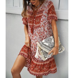 Bohemia Floral Print Ruffles Summer Dress Women Causal V-neck Tassel Lace Up Mini Dress Female Vintage Beach Holiday Party $3...