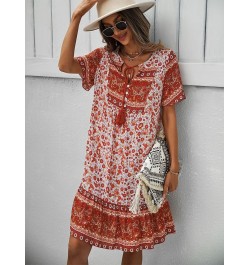 Bohemia Floral Print Ruffles Summer Dress Women Causal V-neck Tassel Lace Up Mini Dress Female Vintage Beach Holiday Party $3...