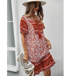 Bohemia Floral Print Ruffles Summer Dress Women Causal V-neck Tassel Lace Up Mini Dress Female Vintage Beach Holiday Party $3...