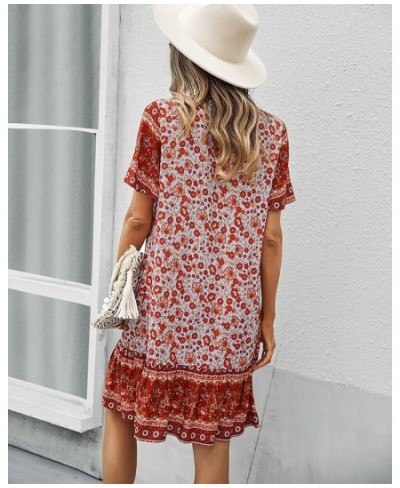 Bohemia Floral Print Ruffles Summer Dress Women Causal V-neck Tassel Lace Up Mini Dress Female Vintage Beach Holiday Party $3...