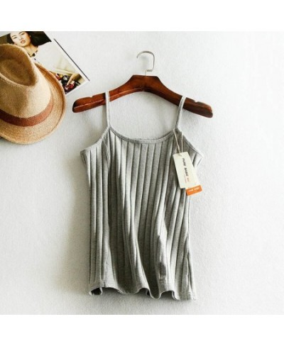 Womens Summer Camis Tanks Tops Sleeveless Cotton Stripe Girls Tees Slim Fit Lady Korea Style Solid Spaghetti Straps Camisole ...