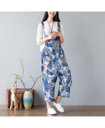 Women Leaves Print Holes Ripped Vintage Denim Jumpsuits ladies Loose Retro Cute Overalls pants Female Bleached Rompers 2023 $...