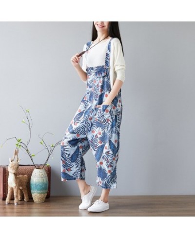 Women Leaves Print Holes Ripped Vintage Denim Jumpsuits ladies Loose Retro Cute Overalls pants Female Bleached Rompers 2023 $...