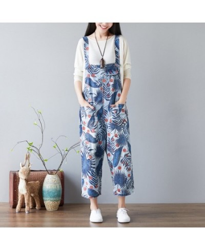 Women Leaves Print Holes Ripped Vintage Denim Jumpsuits ladies Loose Retro Cute Overalls pants Female Bleached Rompers 2023 $...