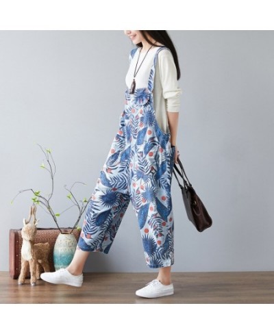 Women Leaves Print Holes Ripped Vintage Denim Jumpsuits ladies Loose Retro Cute Overalls pants Female Bleached Rompers 2023 $...