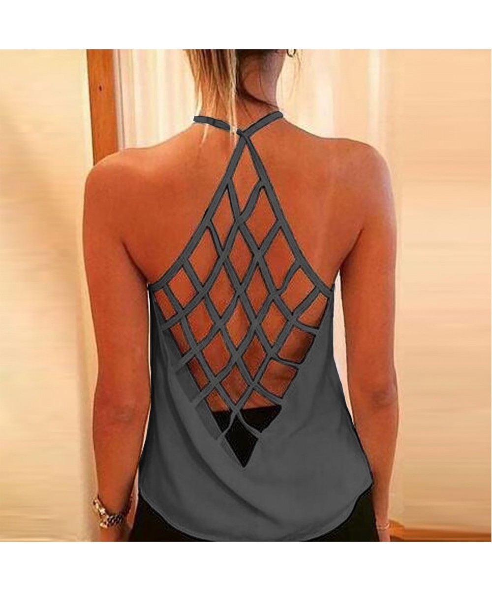 Summer Women's Color Tank Solid Printed Backless Sleeveless Strap Fashion Women's Blouse $55.43 - Underwear