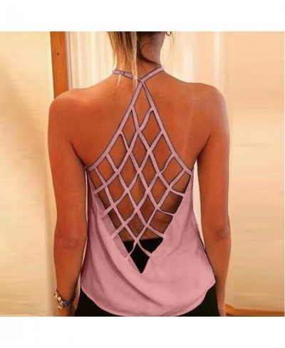 Summer Women's Color Tank Solid Printed Backless Sleeveless Strap Fashion Women's Blouse $55.43 - Underwear