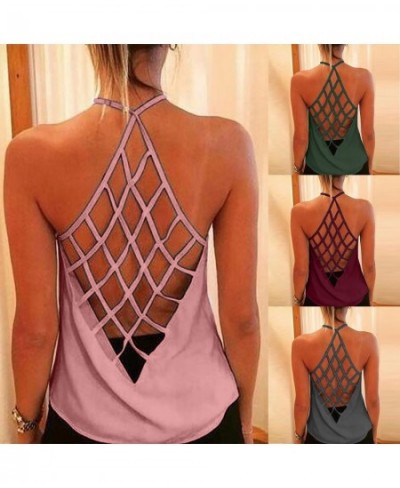 Summer Women's Color Tank Solid Printed Backless Sleeveless Strap Fashion Women's Blouse $55.43 - Underwear