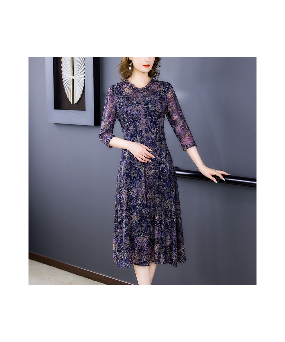 2023 New Print Ruffled Collar Mesh Chiffon Midi Dress Women Korean Vintage Casaul Robe Summer Elegant Bodycon Light Party Dre...