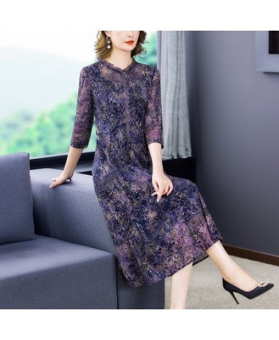 2023 New Print Ruffled Collar Mesh Chiffon Midi Dress Women Korean Vintage Casaul Robe Summer Elegant Bodycon Light Party Dre...