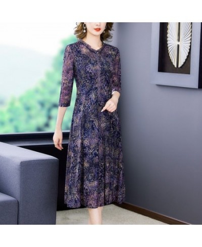 2023 New Print Ruffled Collar Mesh Chiffon Midi Dress Women Korean Vintage Casaul Robe Summer Elegant Bodycon Light Party Dre...