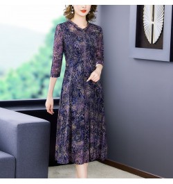 2023 New Print Ruffled Collar Mesh Chiffon Midi Dress Women Korean Vintage Casaul Robe Summer Elegant Bodycon Light Party Dre...