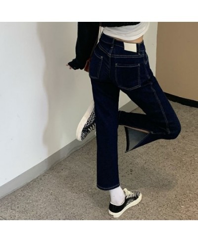 Jeans Women High Waist Dark Blue Side-slit Ankle-Length Retro Chic Korean Style Slim Fall 2023 Soft Regular Simple Denim $34....