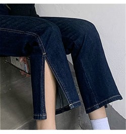 Jeans Women High Waist Dark Blue Side-slit Ankle-Length Retro Chic Korean Style Slim Fall 2023 Soft Regular Simple Denim $34....