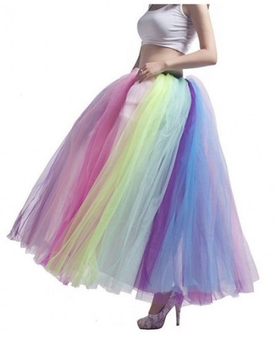 2022 Autumn Winter Rainbow Pleated Maxi Tutu Skirt Vintage 6 Layers Elastic High Waist Skirts Long Party Beach Dresses $52.79...