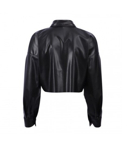 2022 Autumn New PU Leather Clothing Women's Street Hot Girl Navel Exposed Long-sleeved Top Short Motorcycle Wind Shirt $37.78...