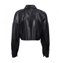 2022 Autumn New PU Leather Clothing Women's Street Hot Girl Navel Exposed Long-sleeved Top Short Motorcycle Wind Shirt $37.78...