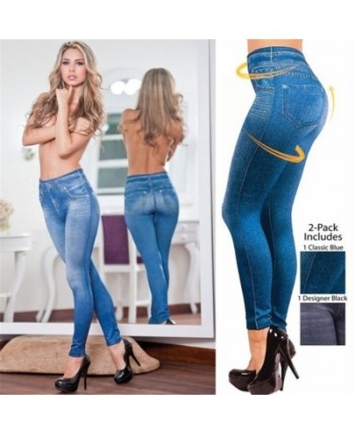 2022 New Vintage Elastic Imitation Denim Leggings High Waist Slim Fit Hip Leggings Women's Jeans Pants Female Clothing Trouse...